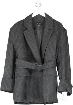 Chic Aligne Grey Gamma Pinstripe Belted Wool Blend Blazer in UK Size 10