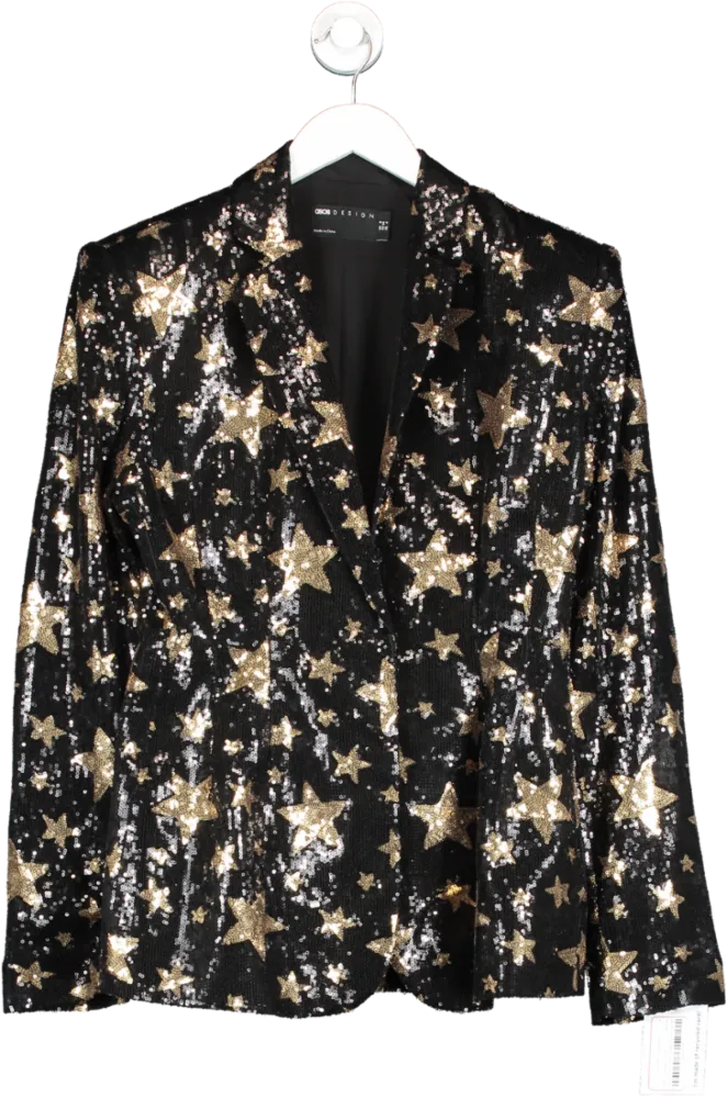 ASOS Black Gold Sequin Star Blazer UK 8