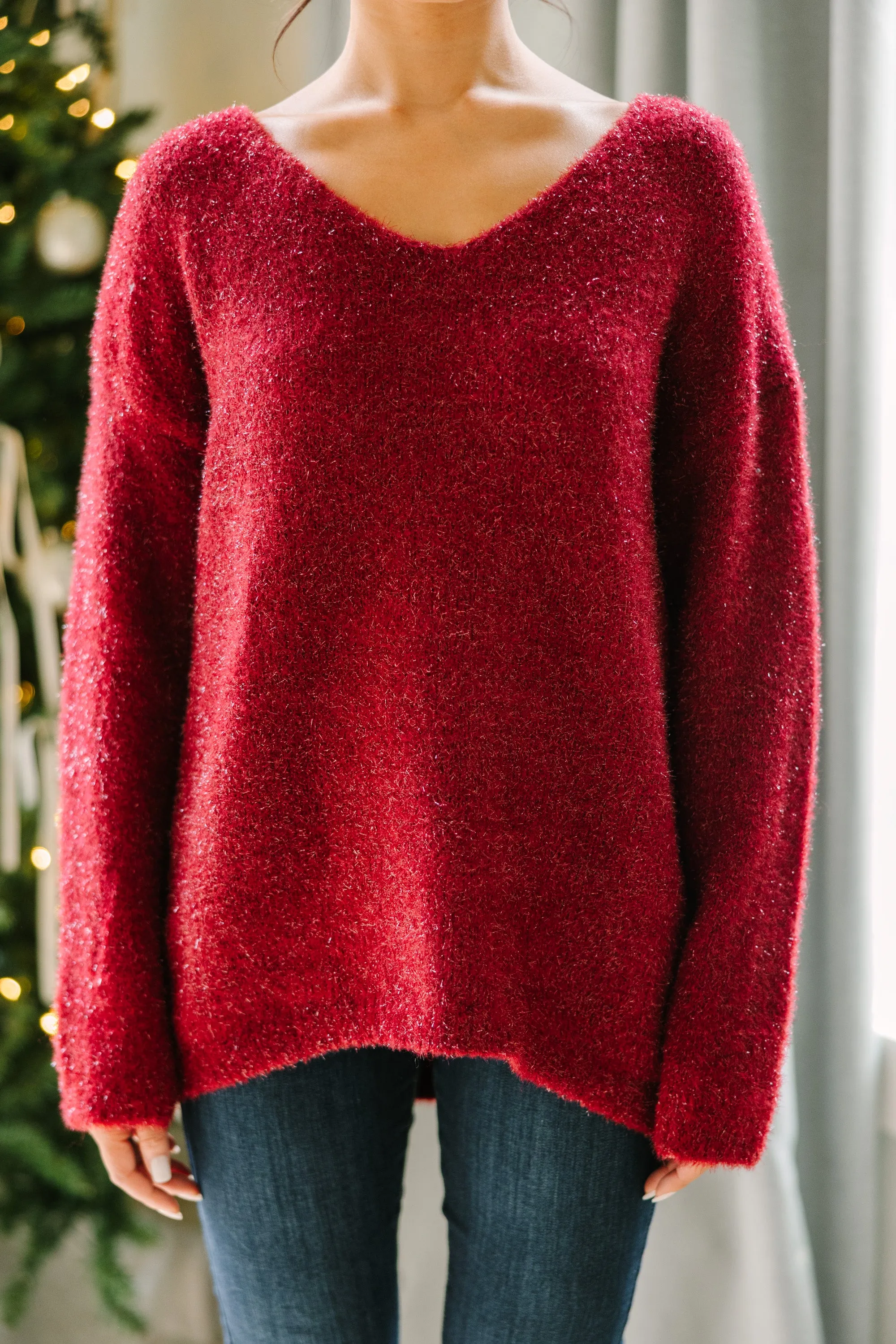 Beat You To It Burgundy Red Drop Shoulder Sweater