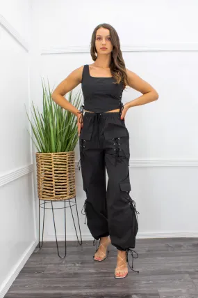 Black Crop Top Pant Set