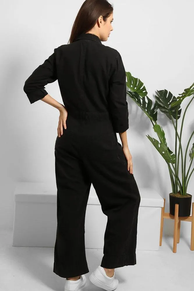 Black Denim Wide Leg Jumpsuit