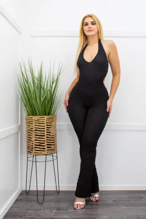 Black Lace Open Back Jumpsuit