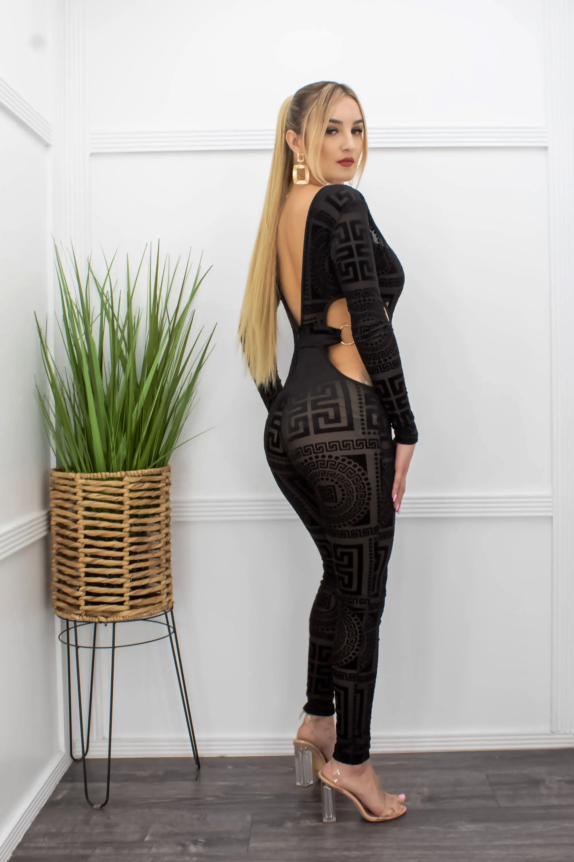 Black Long Sleeve Open Sides Jumpsuit