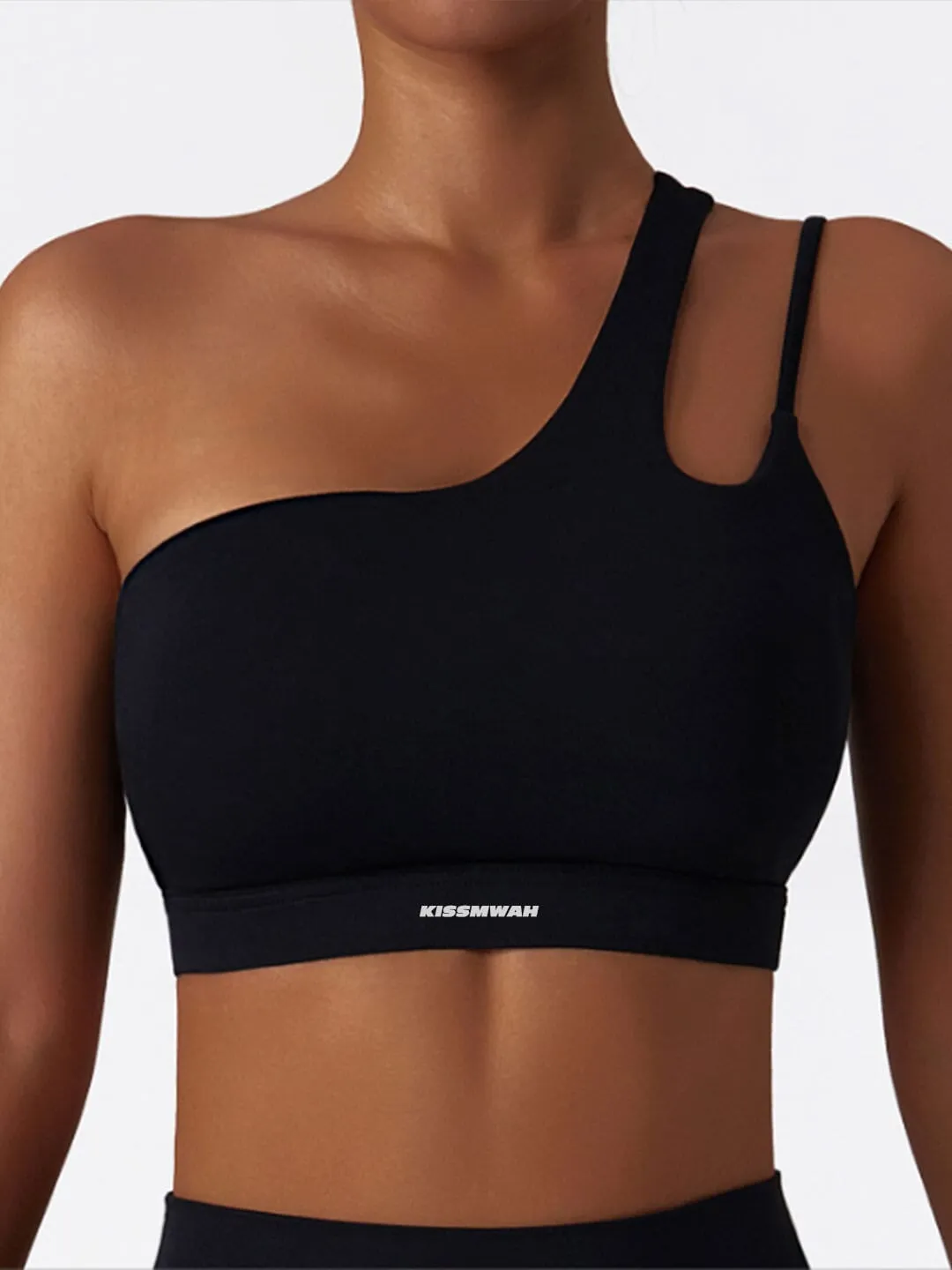 Black seamless shoulder crop top