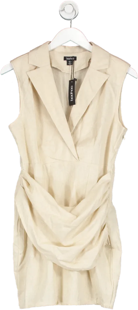 boohoo Beige Sleeveless Drape Detail Blazer Dress In Stone UK 12