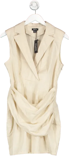 boohoo Beige Sleeveless Drape Detail Blazer Dress In Stone UK 12