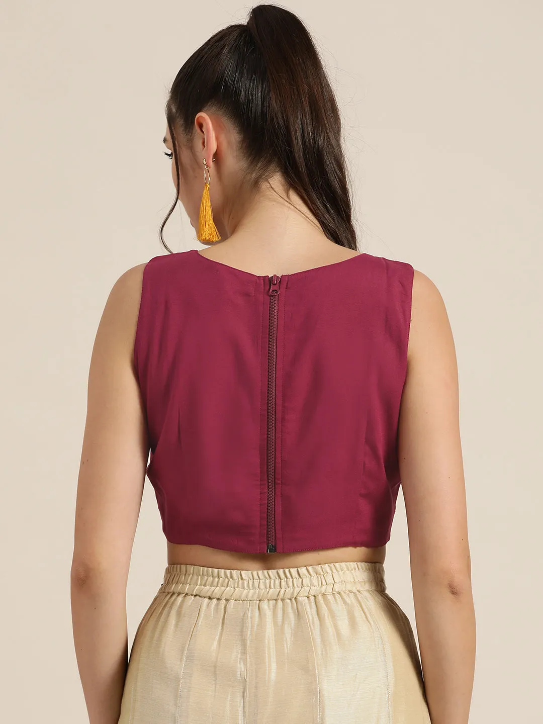 Burgundy Sleeveless Embroidered Crop Top