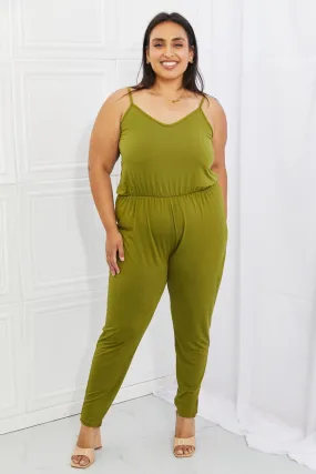 Capella Comfy Casual Plus Size Solid Elastic Waistband Jumpsuit in Chartreuse