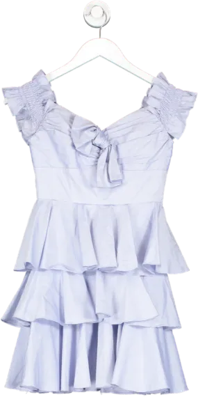 Caroline Constas Blue Off The Shoulder Tiered Ruffle Dress UK XS