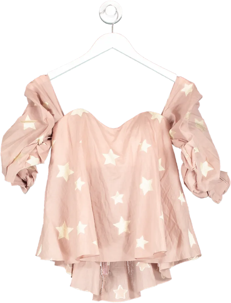 Caroline Constas Pink Off The Shoulder Gathered Sleeve Top With Metallic Stars UK XS