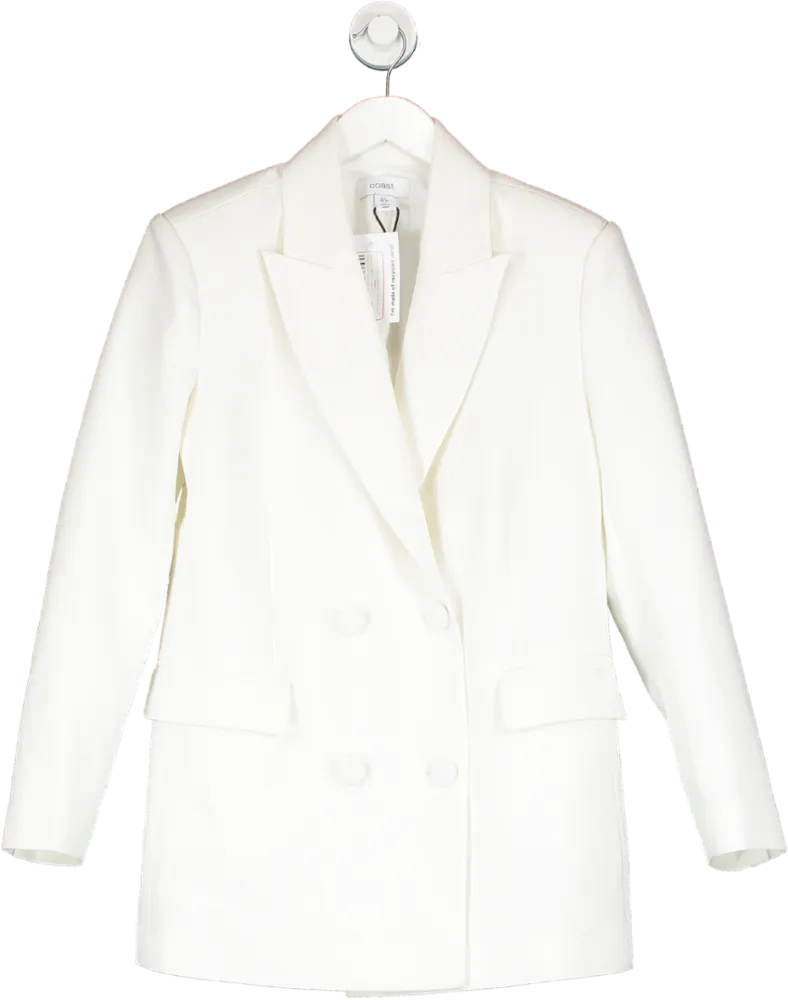 Coast White Double Breasted Shoulder Pad Oversized Blazer UK 8