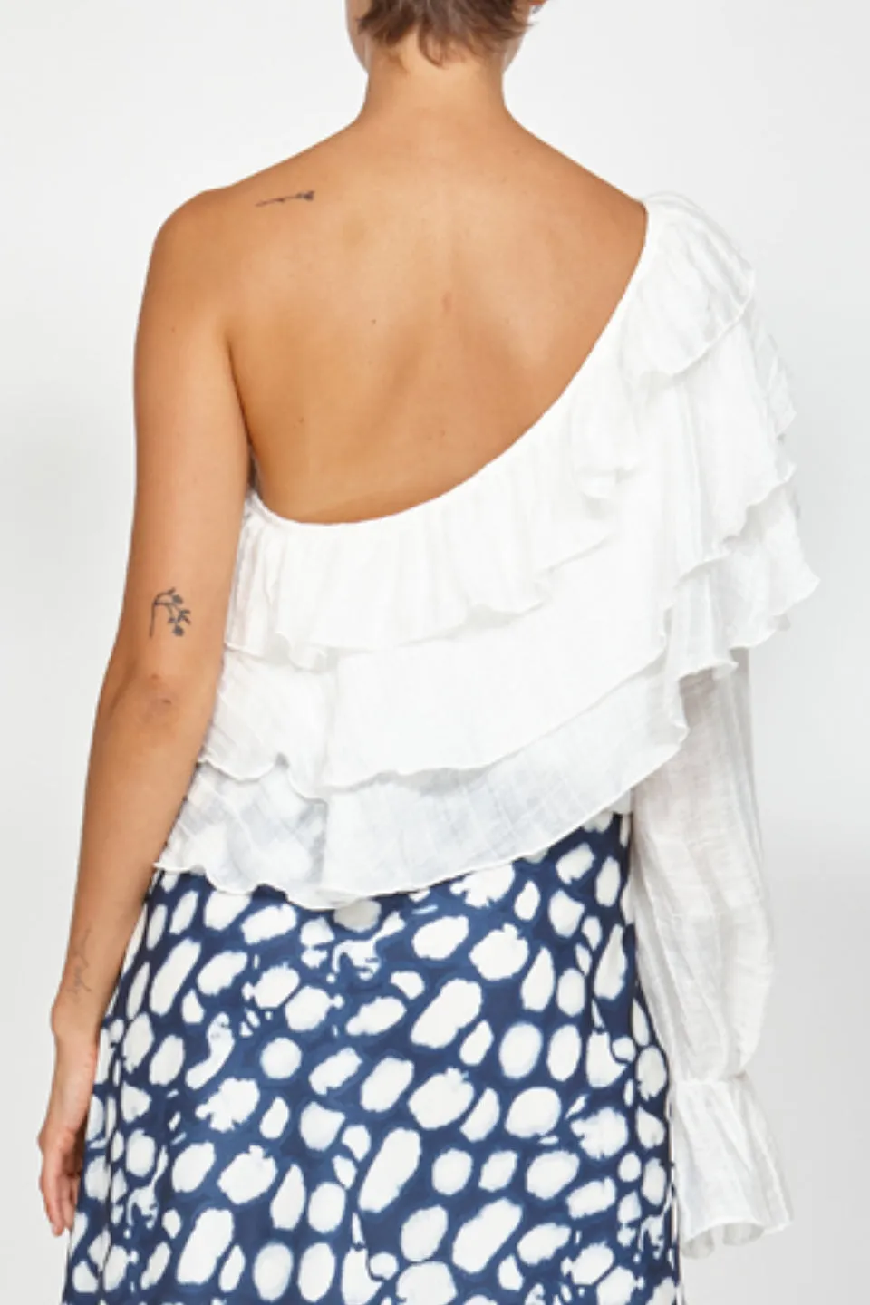 Comet Vanilla LS One Shoulder Ruffle Top