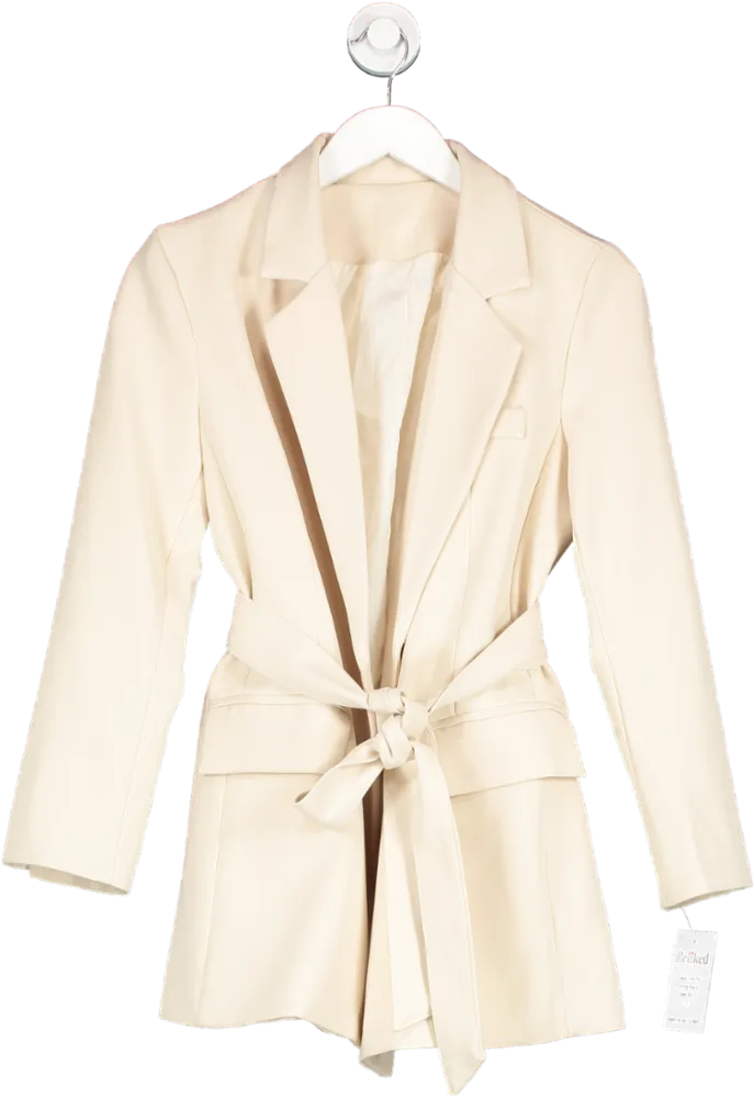 Cream Tailored Tie Waist Blazer UK S