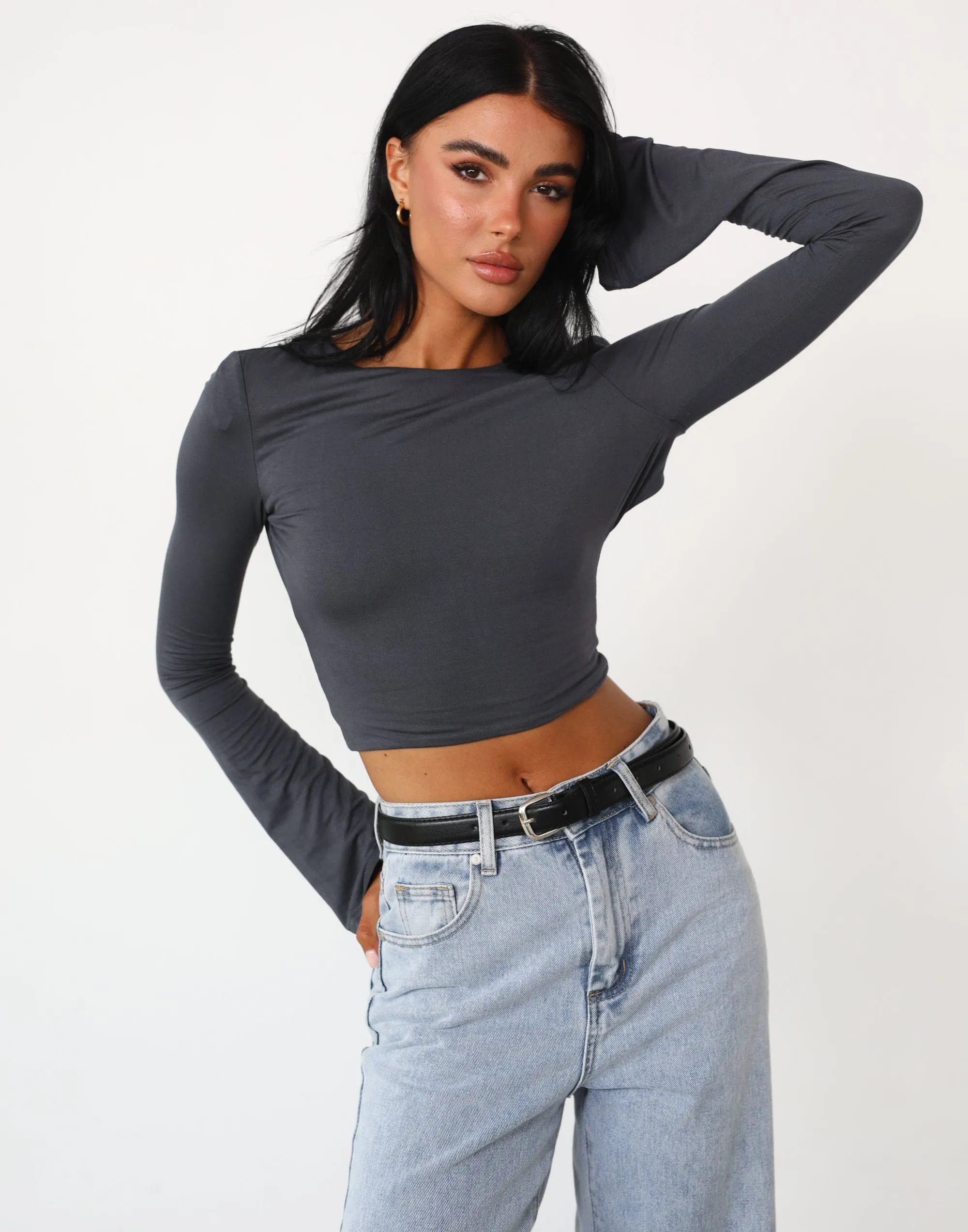 Danika Long Sleeve Top (Charcoal)