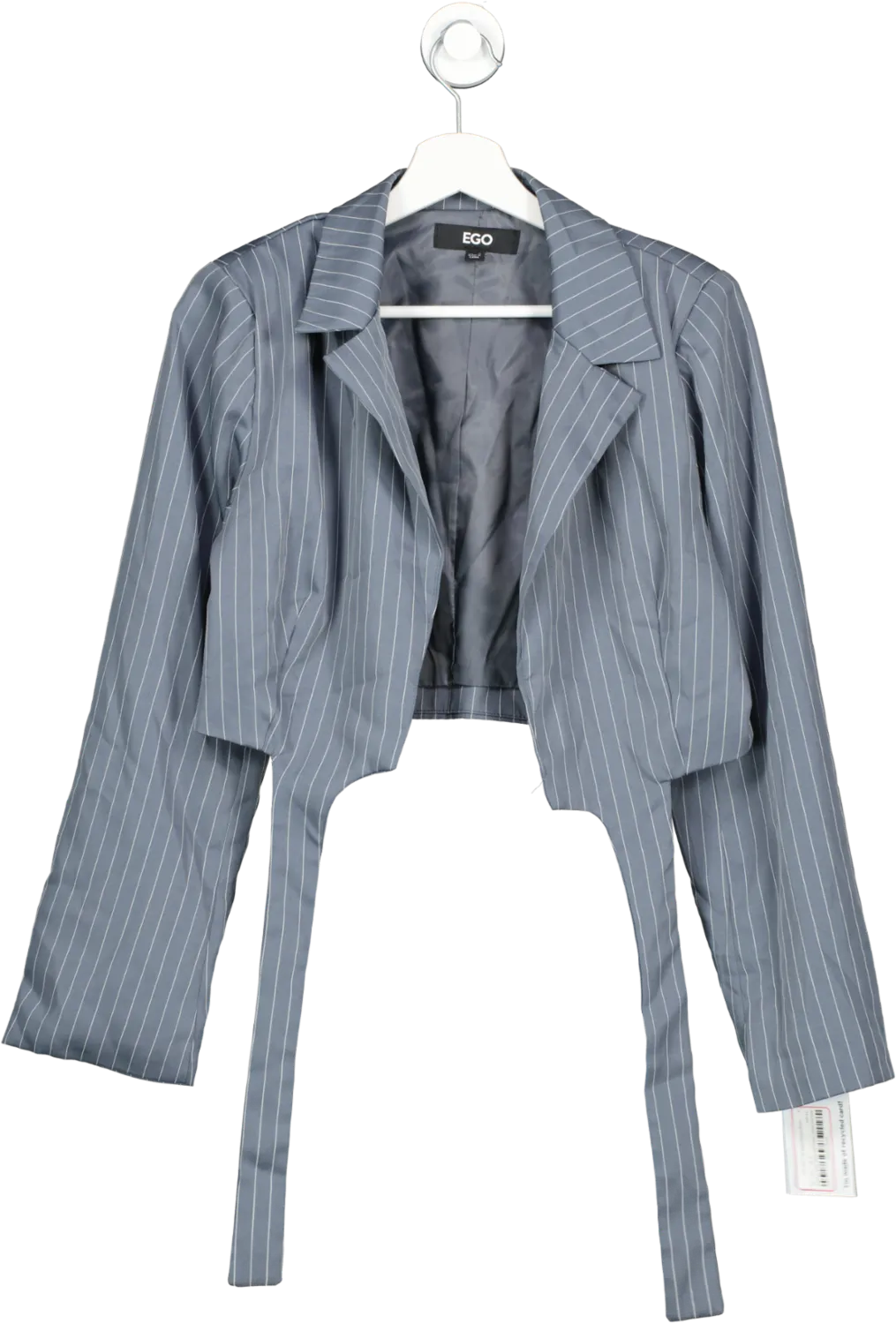 Ego Grey Long Sleeve Pin Stripe Cropped Blazer UK 10