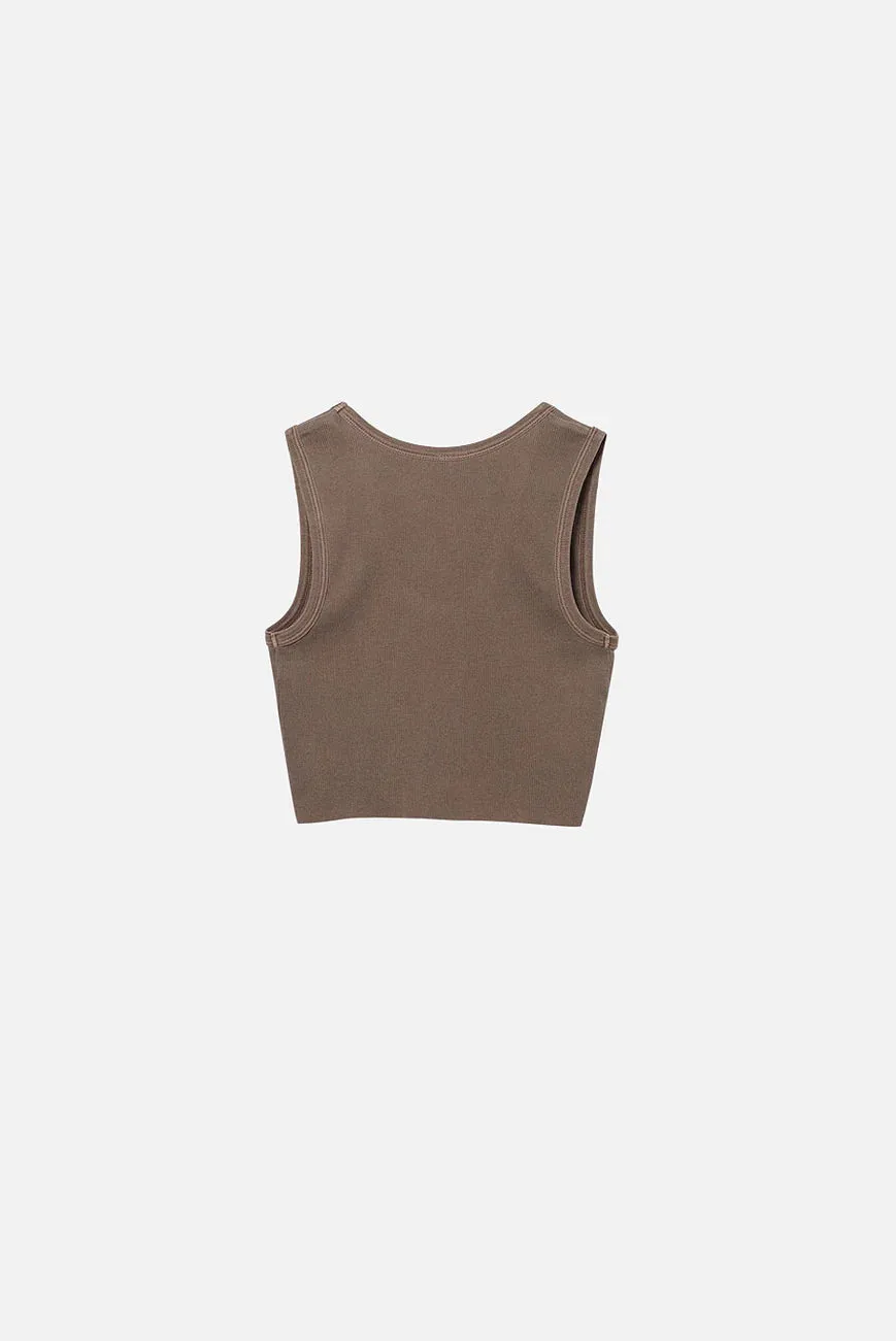 ELWOOD MALIBU CROP TANK AGED BROWN RIB