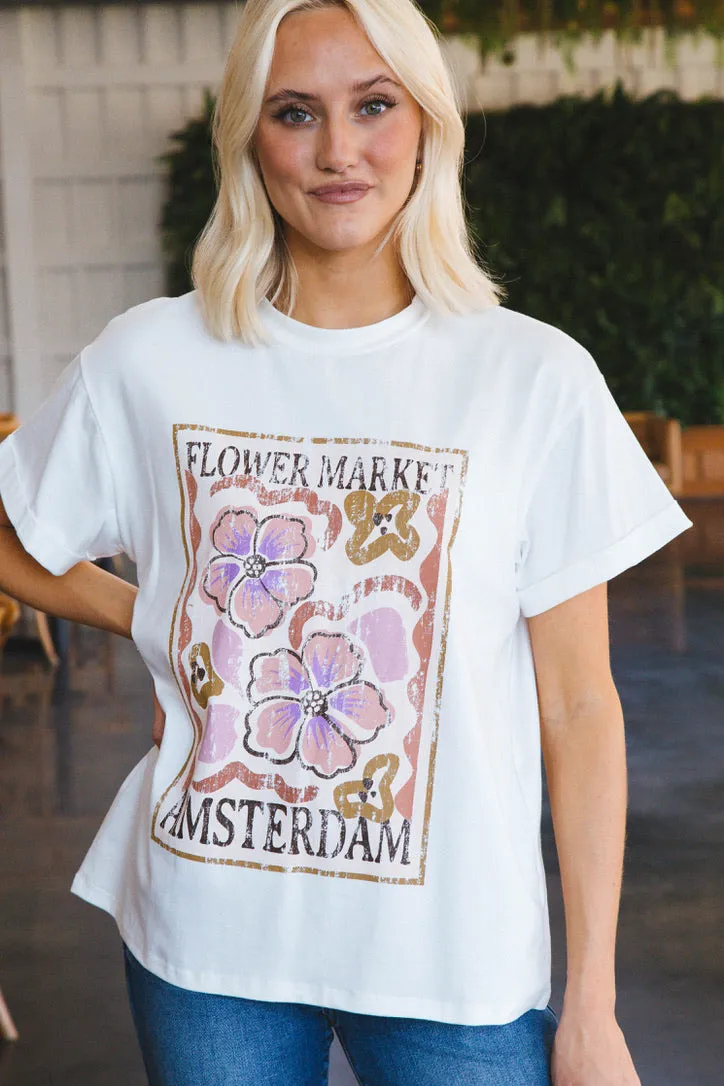 Faye Flower Market Amsterdam Tee, Ivory