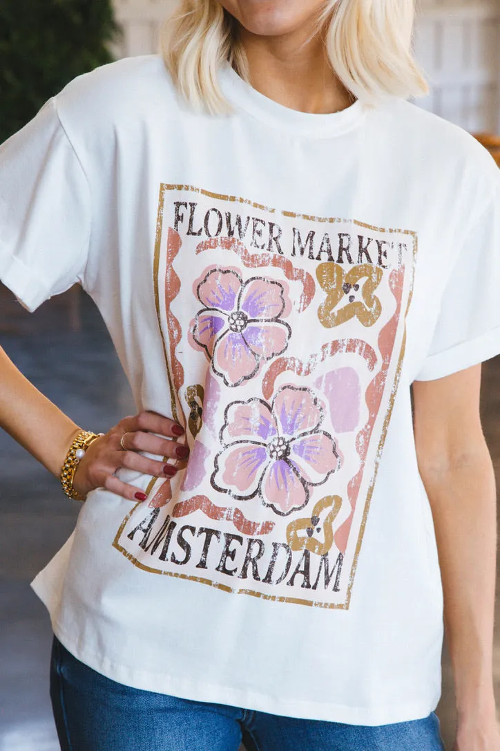 Faye Flower Market Amsterdam Tee, Ivory