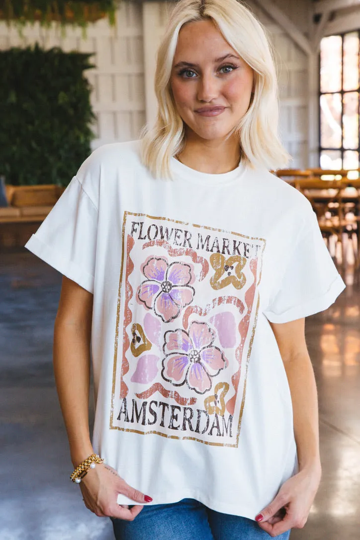 Faye Flower Market Amsterdam Tee, Ivory