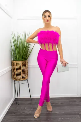 Feather Tube Jumpsuit Pink