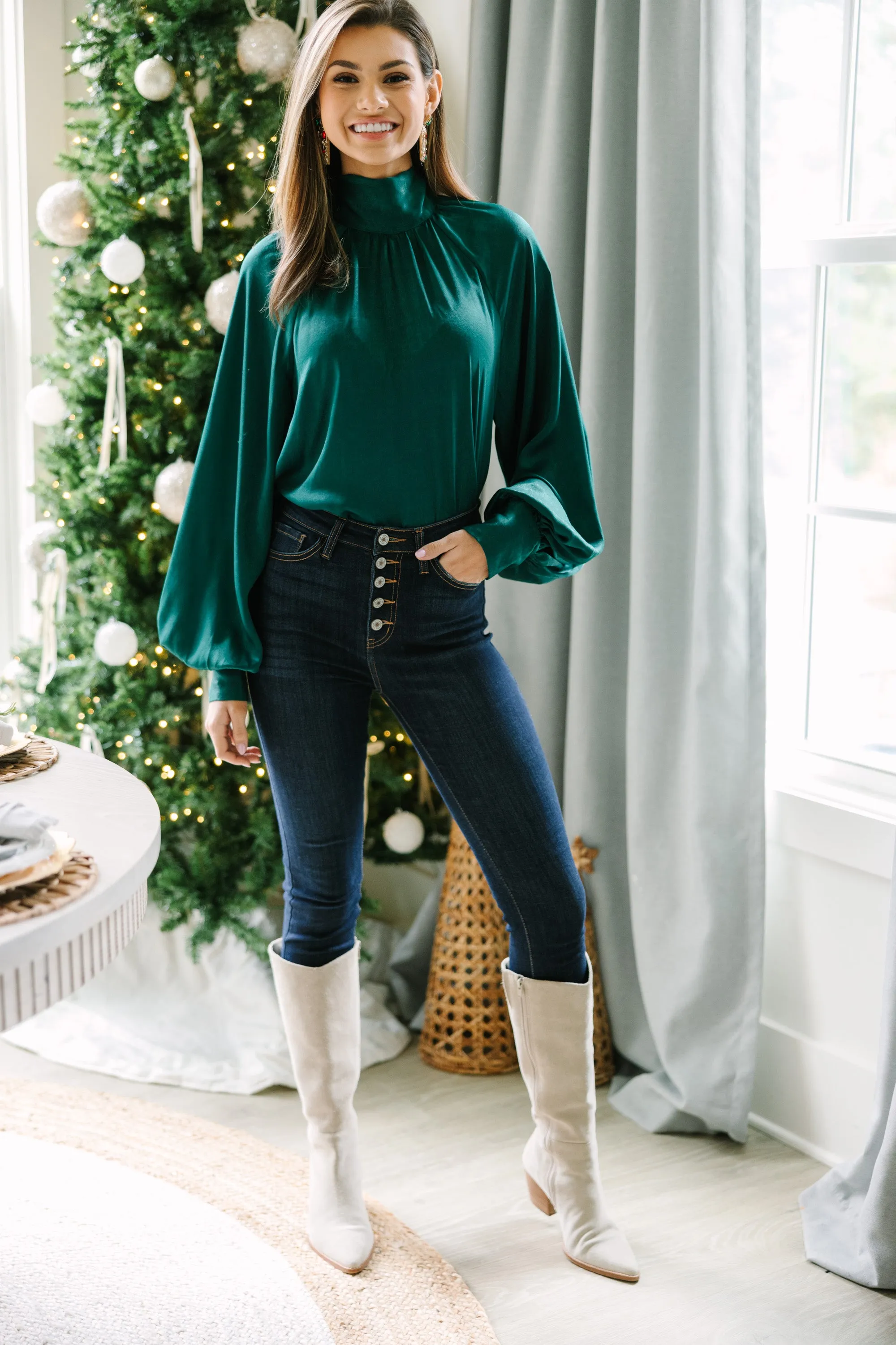 Feel This Way Emerald Green Satin Blouse