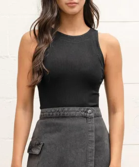 Fitted Knit Tank Top - Black