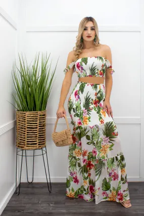 Floral Crop Top Matching Maxi Skirt Set