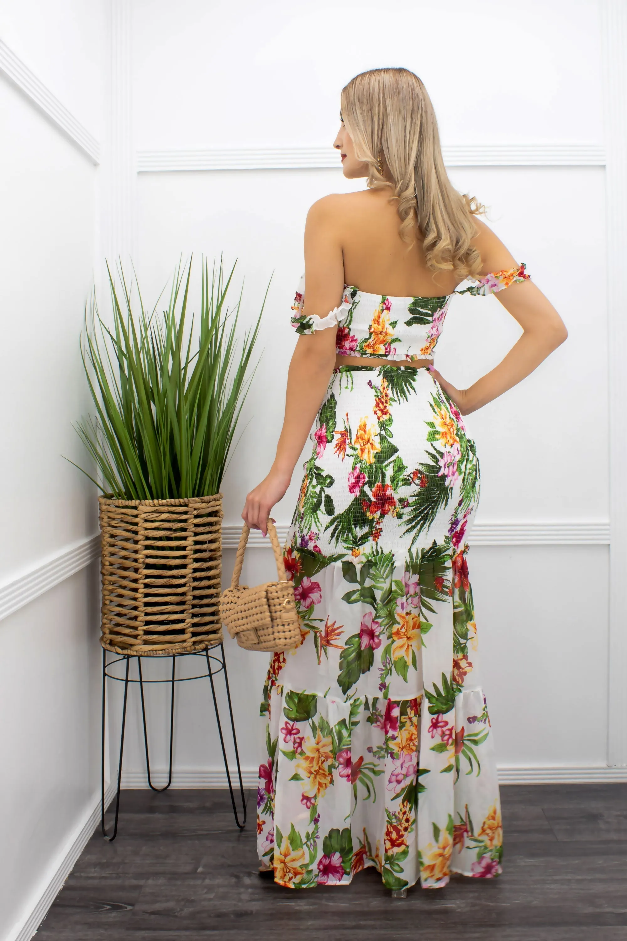 Floral Crop Top Matching Maxi Skirt Set