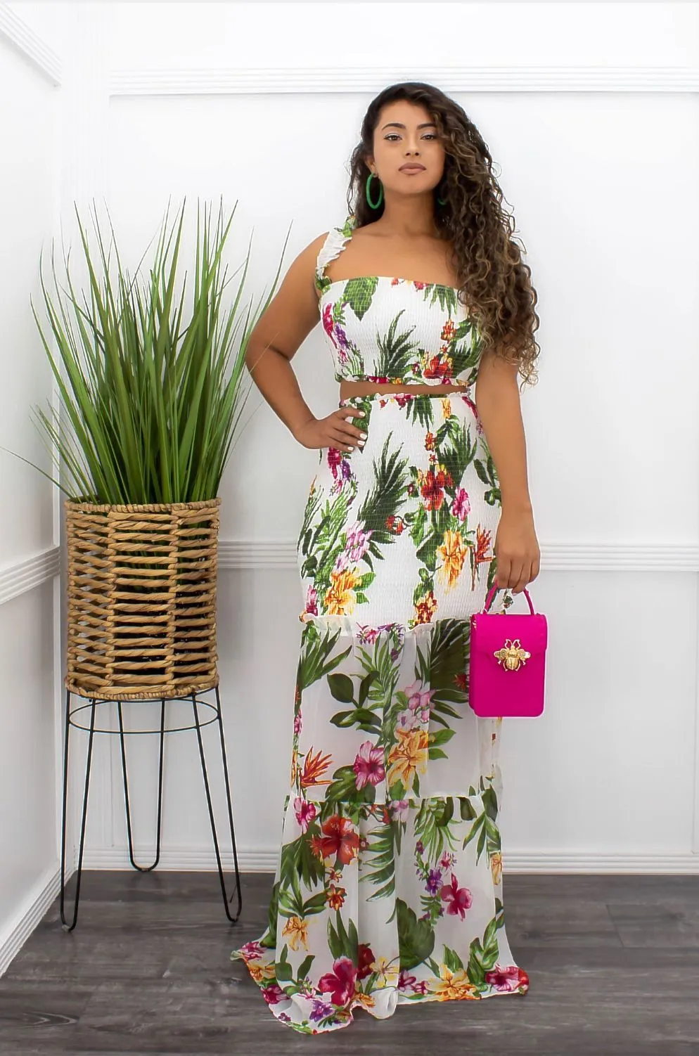 Floral Crop Top Matching Maxi Skirt Set