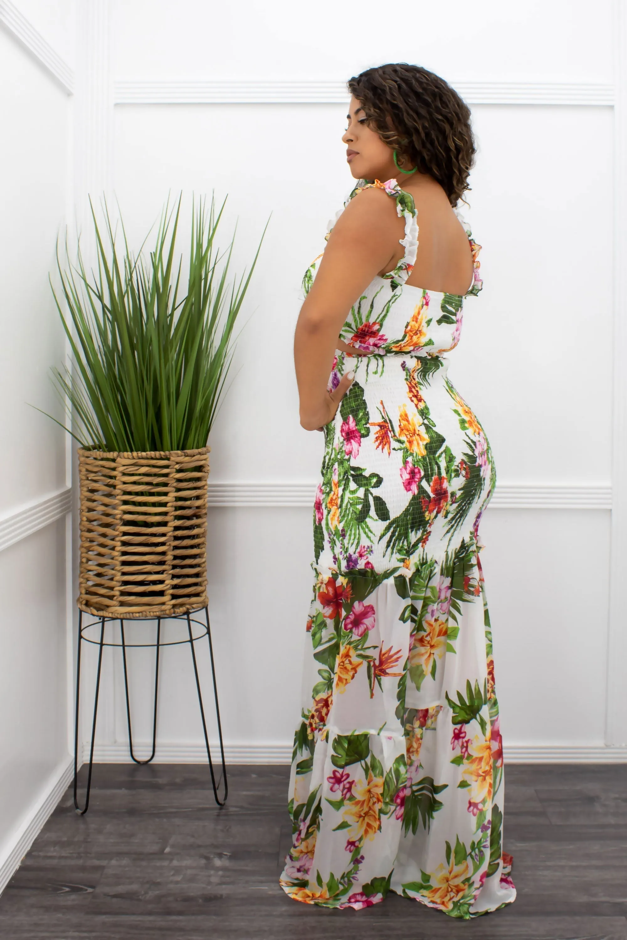 Floral Crop Top Matching Maxi Skirt Set