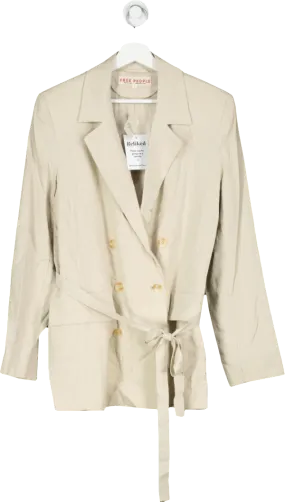 Free People Beige Linen Blend Olivia Blazer UK S