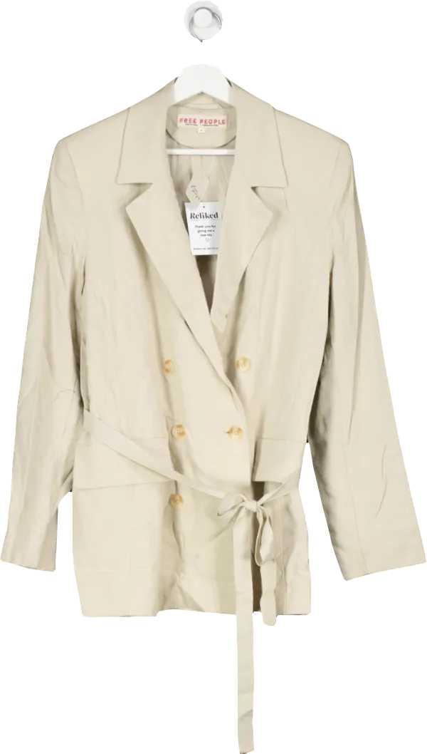 Free People Beige Linen Blend Olivia Blazer UK S