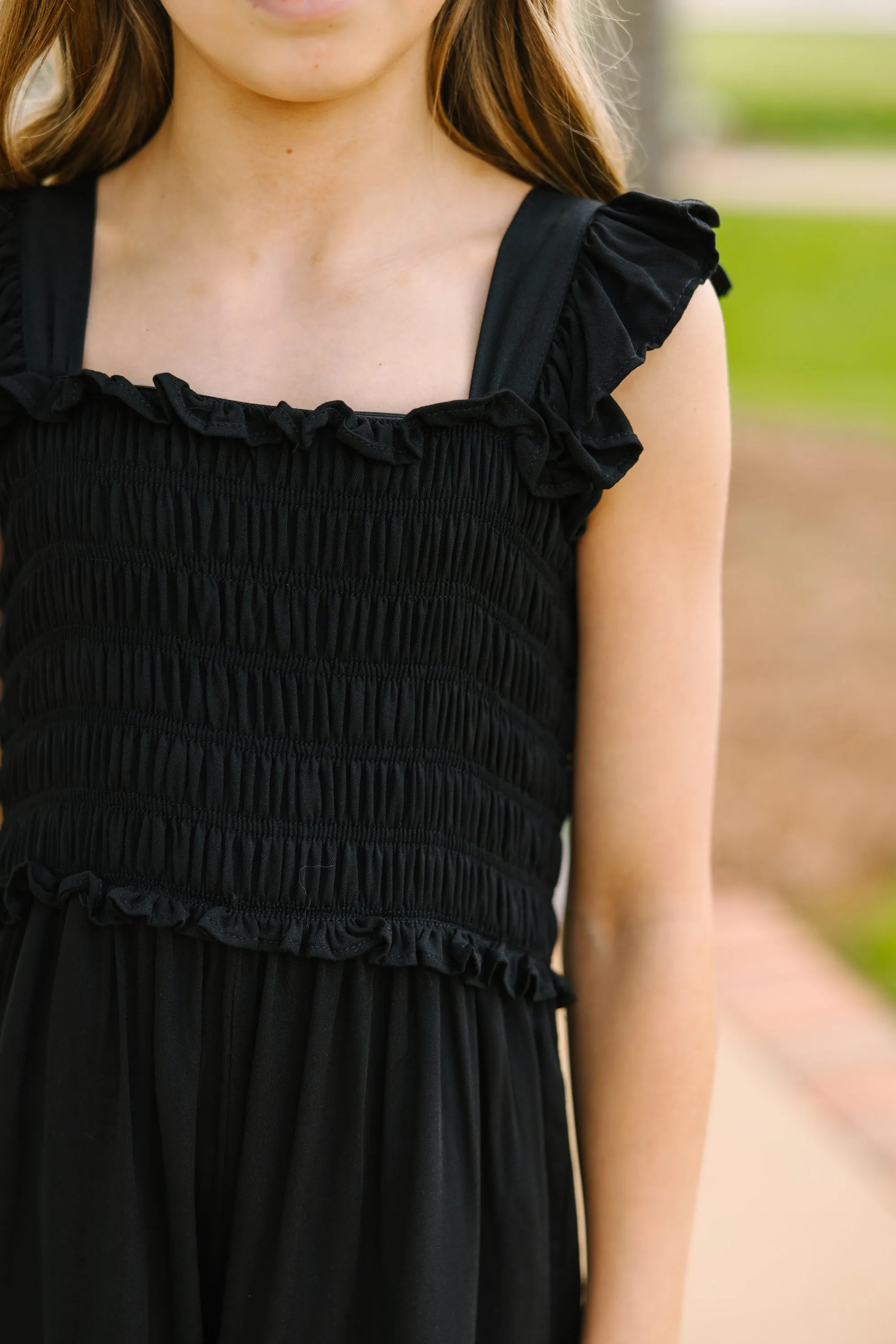 Girls: All For You Black Smocked Jumpsuit