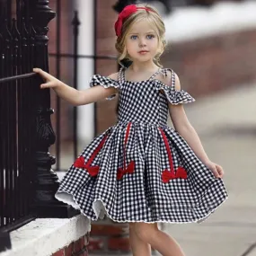 Girls Checkered Off Shoulder Dress - ONLY 3 LEFT !!!