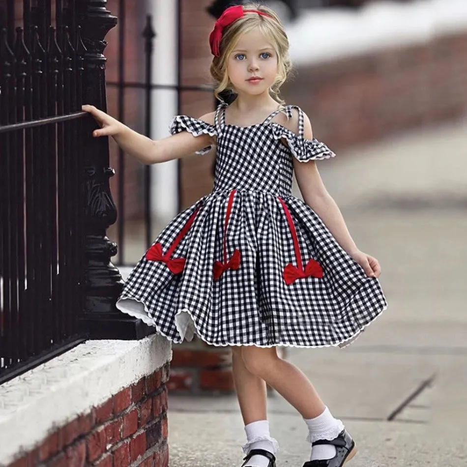 Girls Checkered Off Shoulder Dress - ONLY 3 LEFT !!!