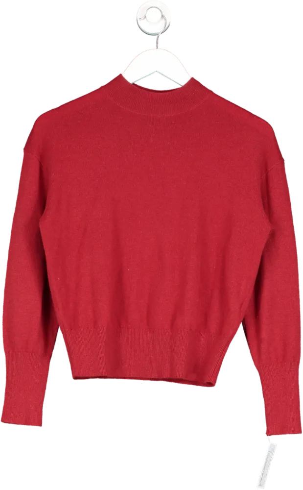 Goelia Red Pure Wool Mock Neck Jumper UK XS