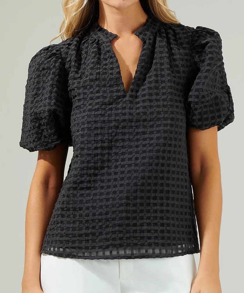 Gretna Organza Check Ruffle Blouse - Black