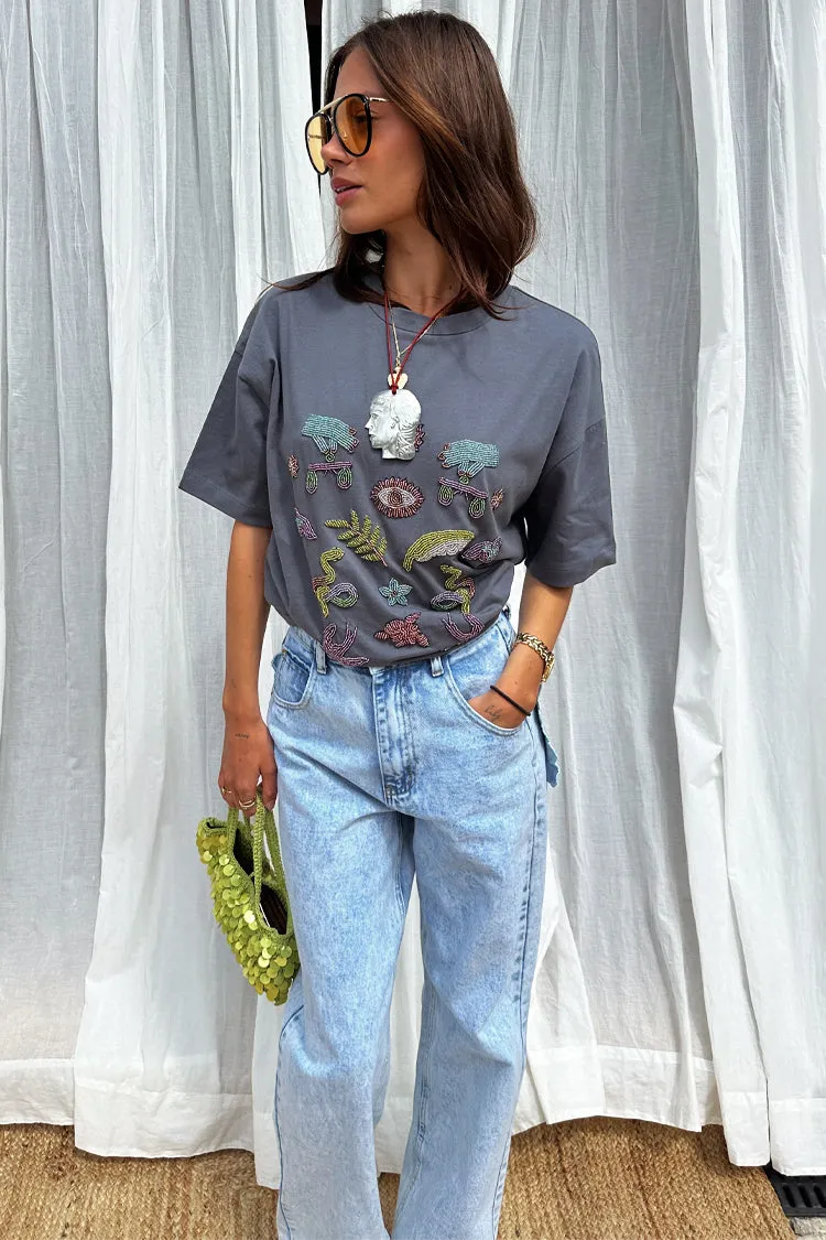 Grey Mystical Beaded T-Shirt