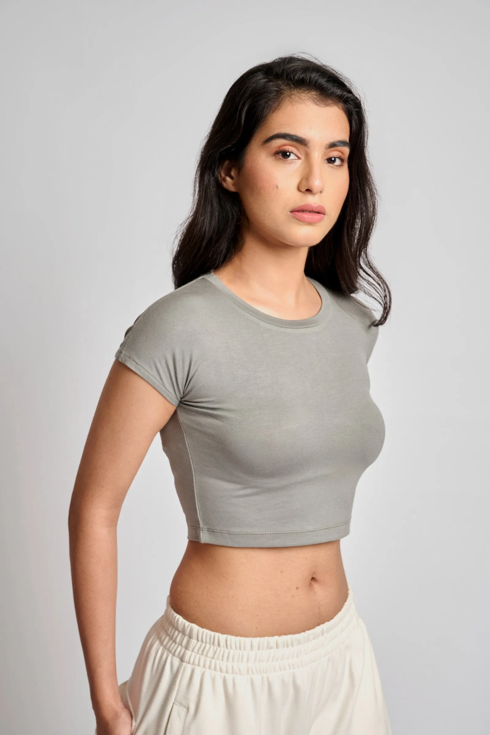 Grey Skin Fit Crop Top