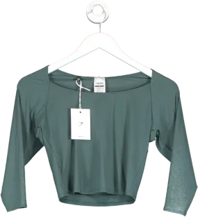 gymshark Elevate 3/4 Sleeve Crop Top In Fog Green UK M