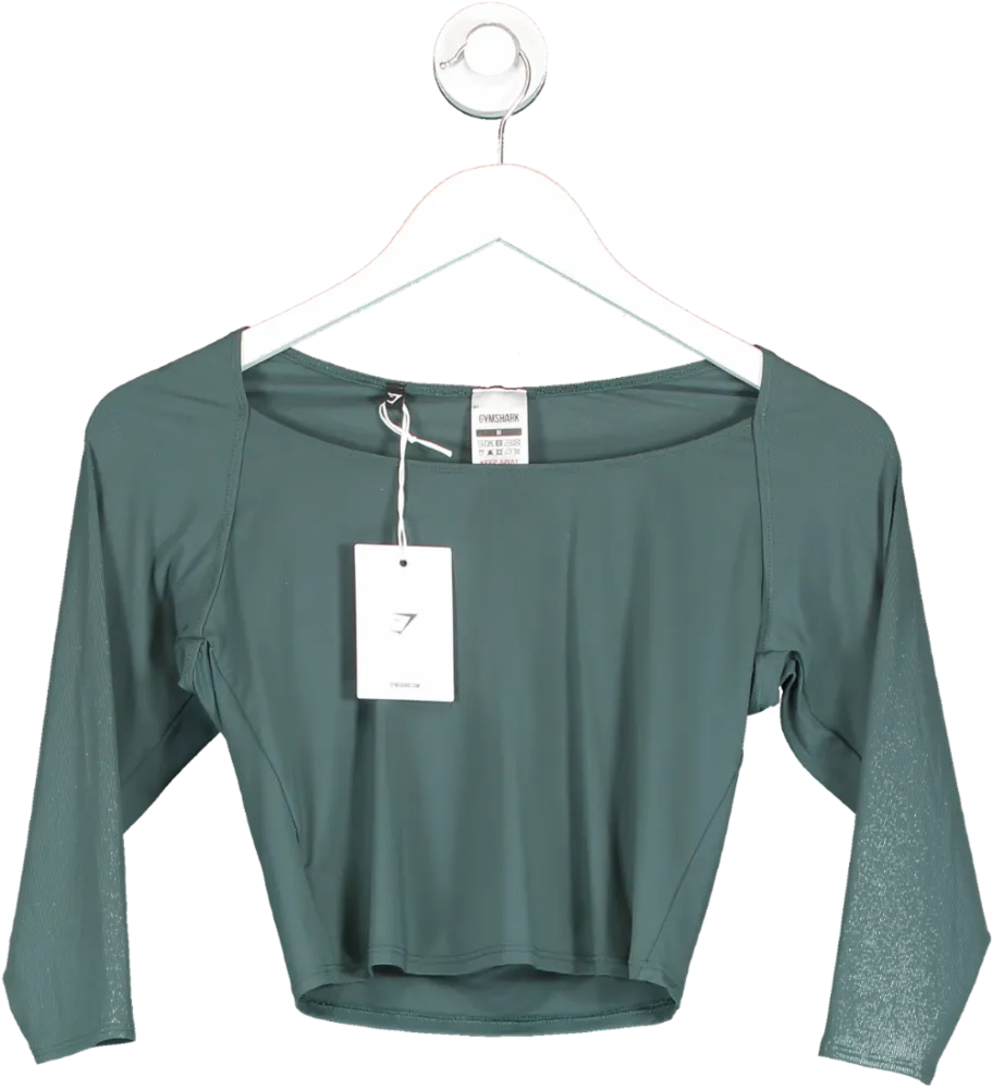 gymshark Elevate 3/4 Sleeve Crop Top In Fog Green UK M