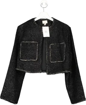 Elegant Black Shimmering Wool Blend Boucle Blazer - UK Size S