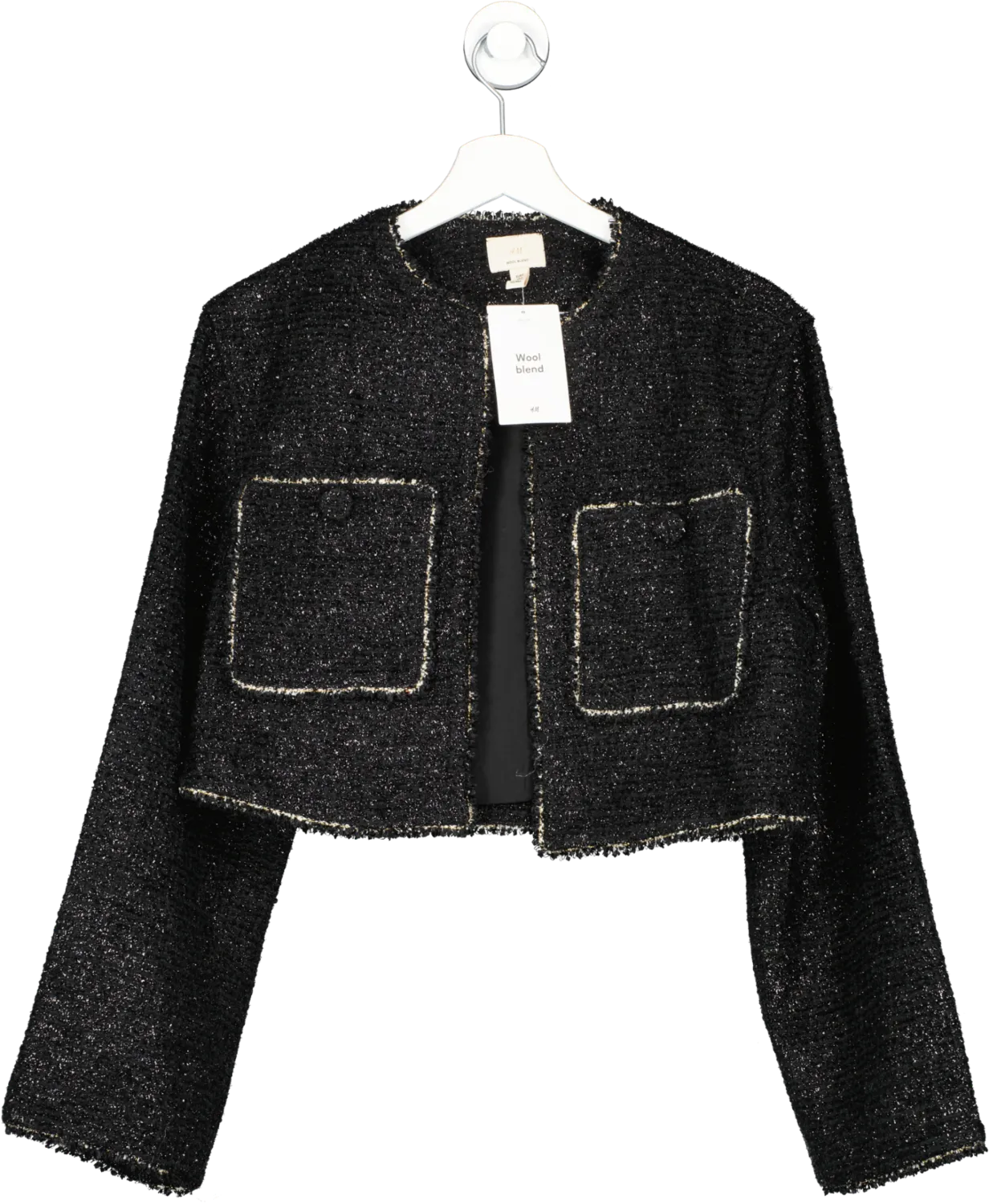 Elegant Black Shimmering Wool Blend Boucle Blazer - UK Size S