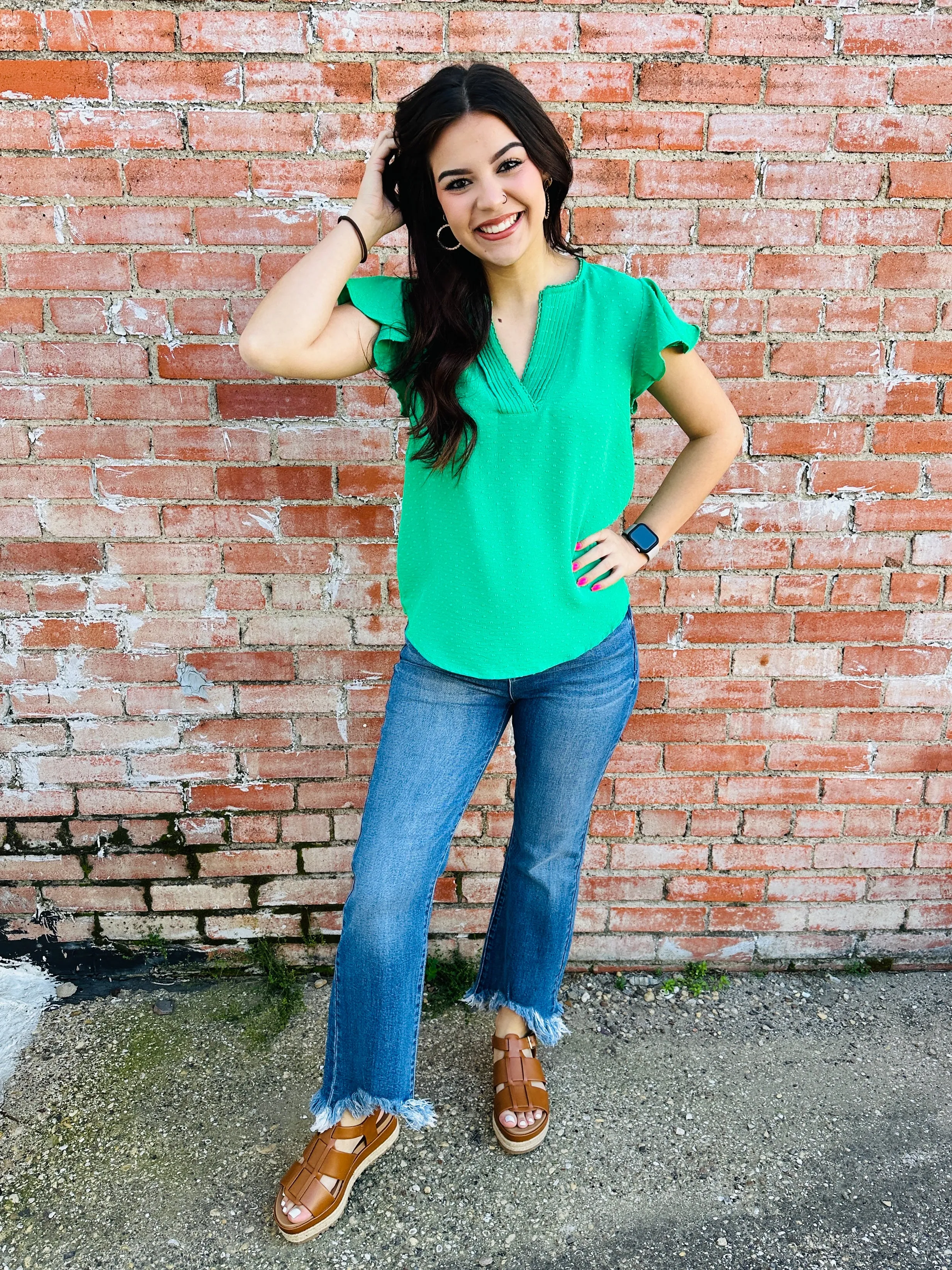 Happiest With You V-Neck Top  Green