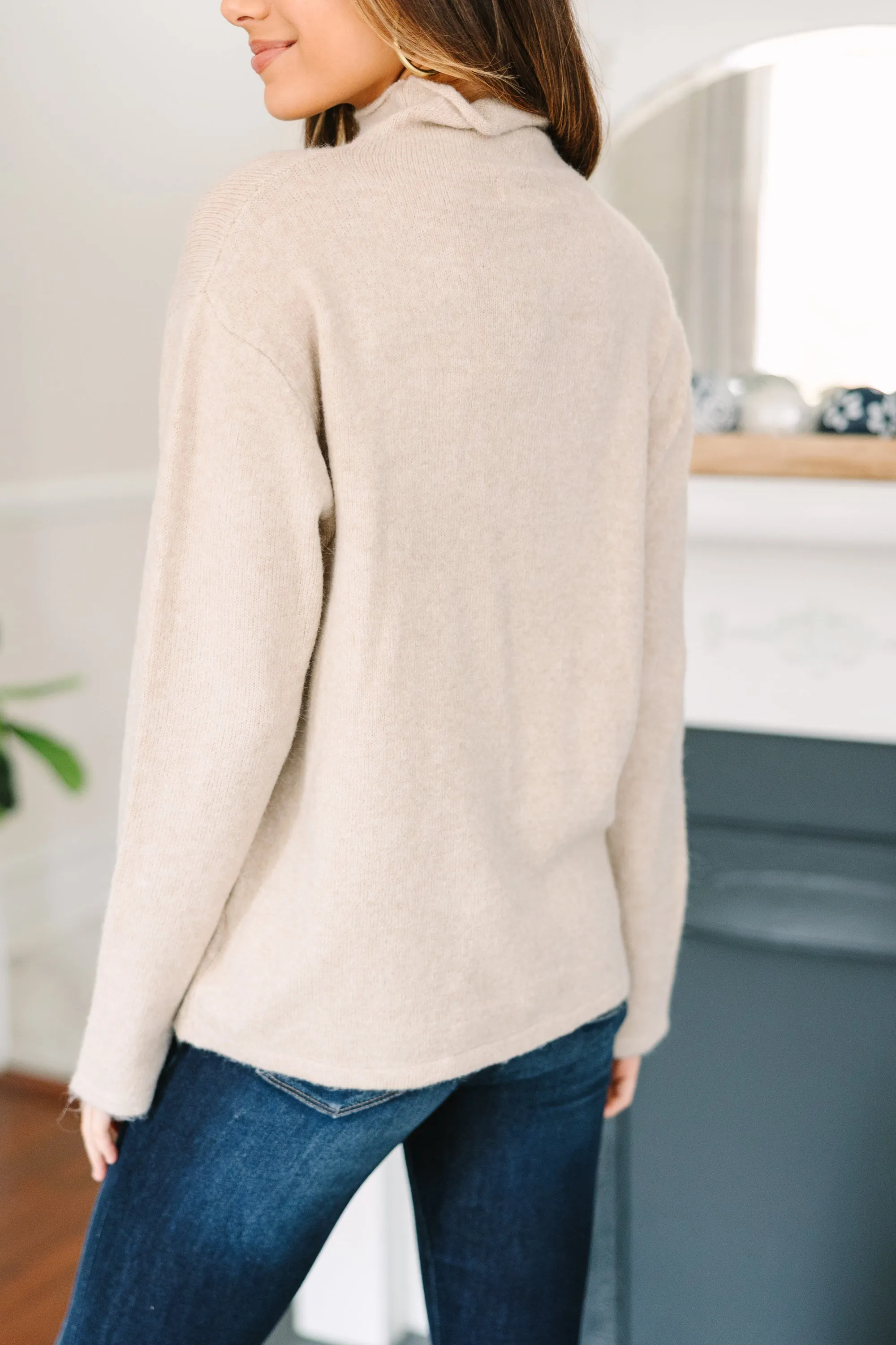 Hear It All Oatmeal Brown Mock Neck Sweater