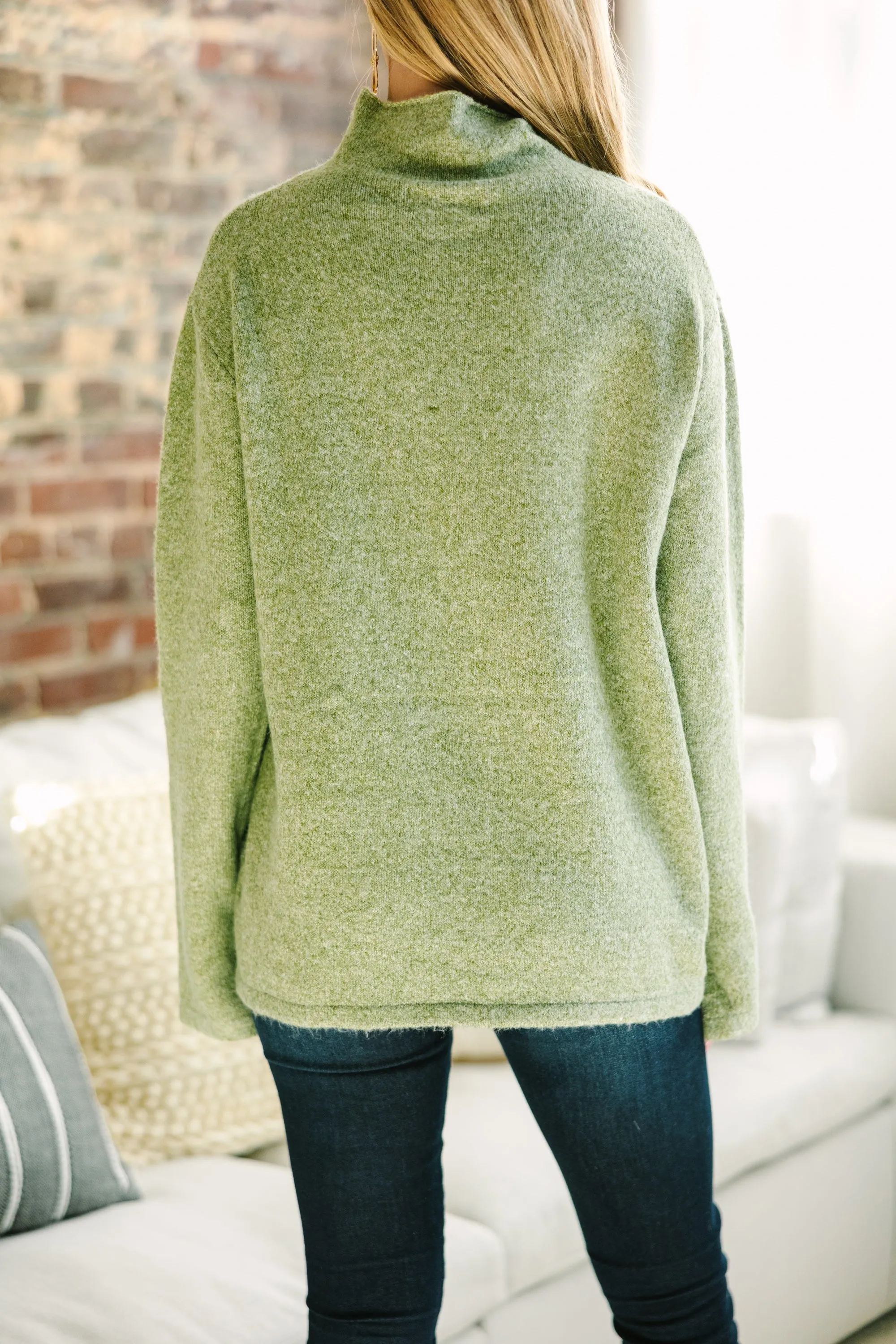 Hear It All Olive Green Mock Neck Sweater