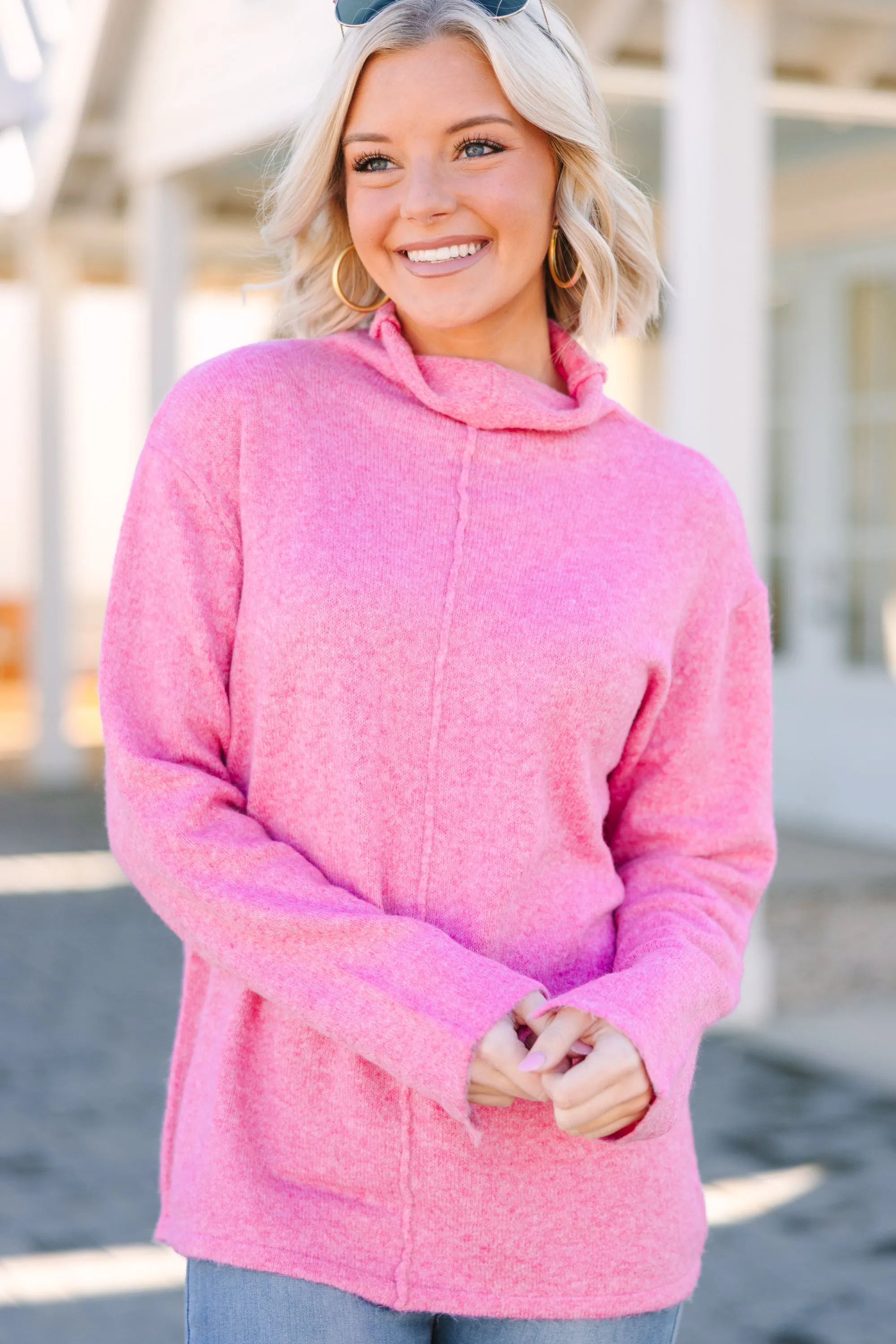 Hear It All Pink Mock Neck Sweater