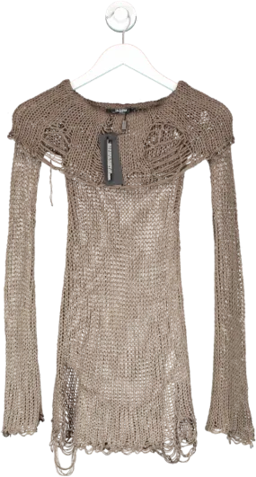 Jaded London Brown Knit Off The Shoulder Dress UK XS