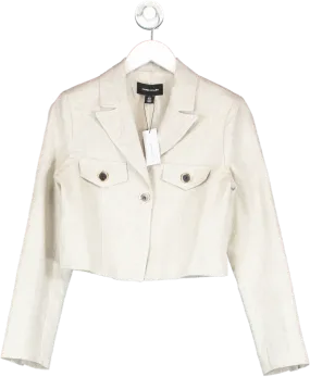 Karen Millen Beige Tailored Linen Cropped Pocket Detail Blazer UK 6