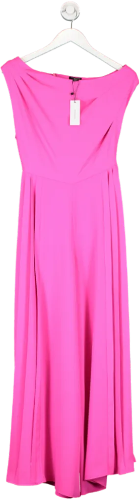 Karen Millen Pink Petite Soft Tailored Off Shoulder Pleat Detail Jumpsuit UK 8